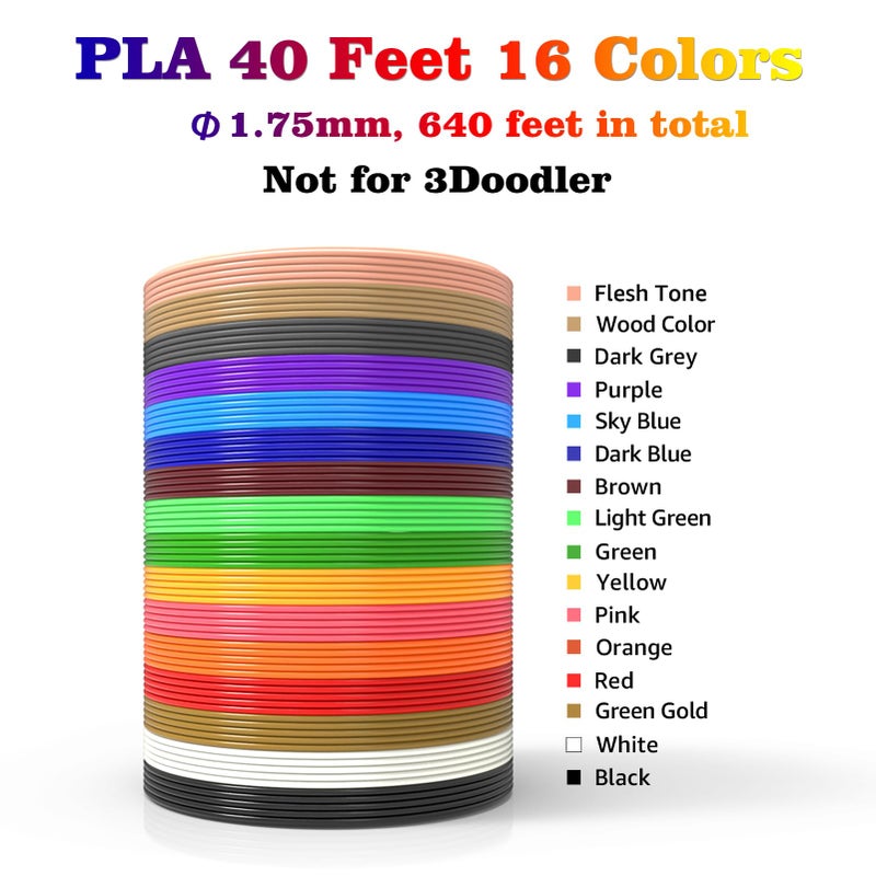 dikale 3D Pen Refills 1.75mm PLA Filament 640 Feet 16 Colors, Each Color 40ft, Bonus 250 Stencils eBooks, dikale 3D Pen Material - Image 2